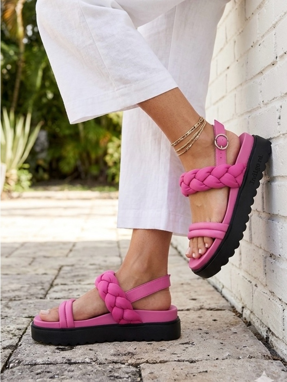 Indigo Rd. Pink Braided Platform Slingback Sandals Women’s Size 8